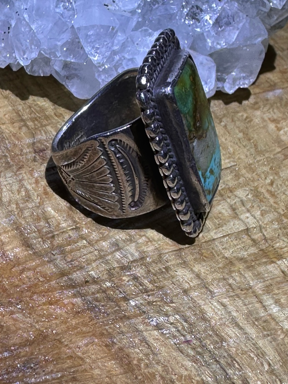 Tony Garcia Navajo Sterling Silver Turquoise Cigar Band Ring - Picture 9 of 13